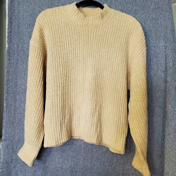 Frank & Oak - Size L - Beige /Butter Yellow Ribbed Organic Cotton Sweater - EUC - Picture 2 of 7